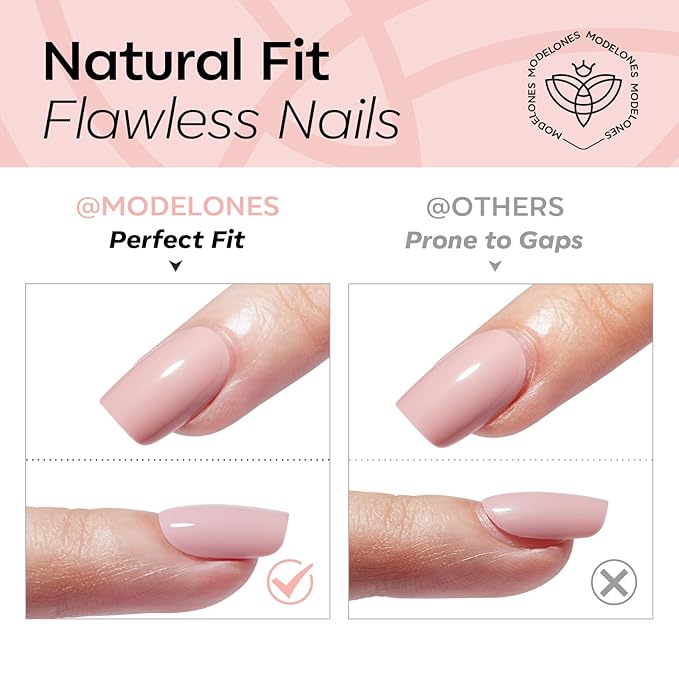 modelones Nude Pink Short Press on Nails, Semi-Transparent Oval Fake Nails Kit Press Ons with Nail Glue, Adhesive Tabs, Nail File, Prep Pad, Manicure Stick, 32Pcs 16 Sizes, Spring Women Girl Gift