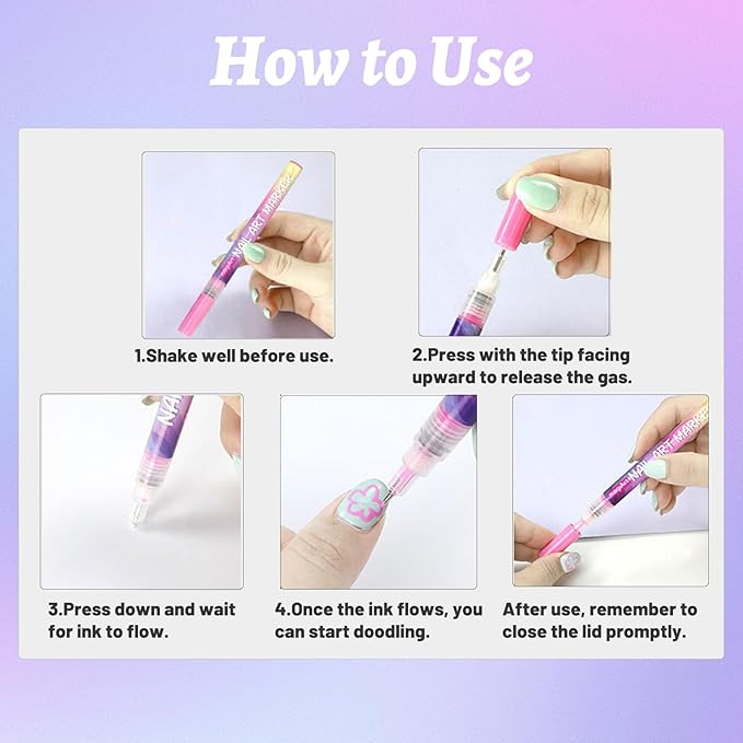 12 Colors Nail Art Pens ,0.5mm Nail Art Markers,nail art pens for painting nails,Nail Point Graffiti Dotting Pen ,Acrylic Nail Art Pen Quick-Drying,Home & Salon DIY Nail Art Tools