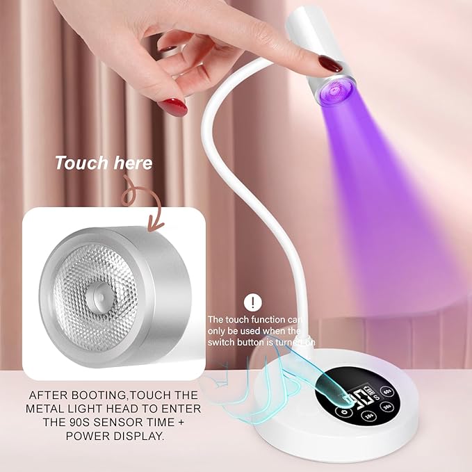 AORAEM UV LED Nail Lamp, Rechargeable Gooseneck Lamp for Gel Nails 12W Quick Dry LED Nail Light Bueaty Dryer with 4 Timers & Auto Sensor, Professional Flash Cure Light for Gel Nails Home DIY White