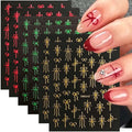 6 Sheets Bow Nail Stickers for Nail Art Christmas Nail Design Decals - Red,Green,Gold Bows Stickers for Nails,Christmas DIY Manicure Decor for Women Girls
