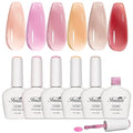 Imtiti Jelly Gel Nail Polish Set,6 Pcs 10ml Same Color Same Bottle Cap Nude Pink Gel Polish Set UV/LED Soak Off Jelly Sheer Translucent for Salon DIY at Home(10ml*6)
