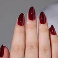 Wine Red Soft Gel Press on Nails Short Fake Nails Almond Shaped Thickened Stick on Nails Full Cover Acrylic Nails Solid Color Designs Glossy False Nails with Nails Glue for Women DIY Manicure