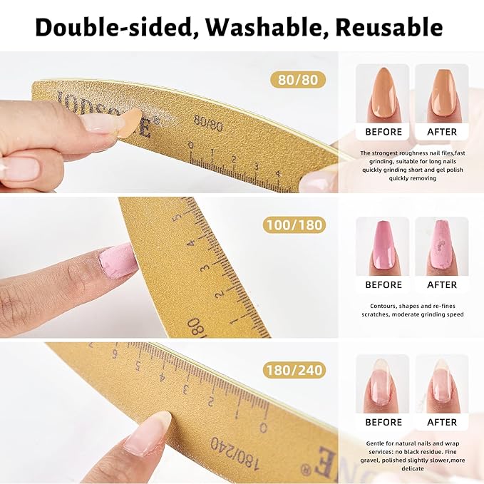 JODSONE Nail File and Buffer Set 5PCS Double Side Trimed Nail Files and Buffers Emery Boards for Nails 80/240 Nail Shine Polishing Stick Reusable Washable Nails Tools Suit for Home Salon