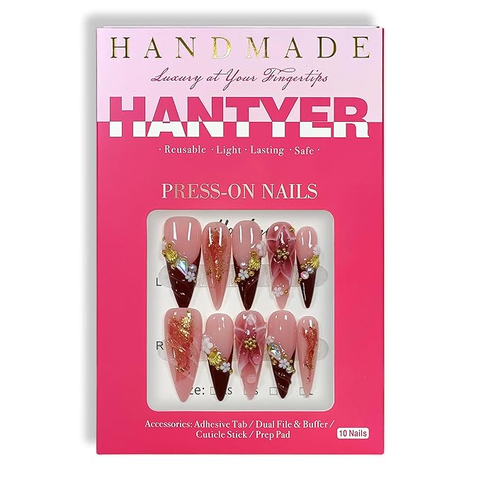 Blush French Tip Press on Nails with 3D Floral Carving, Pearls & Rhinestones, Long Stiletto Glossy Iced Soft Glam Fake Nails, Reusable Elegant False Nails for Women Special Occasion (Size L) ﻿