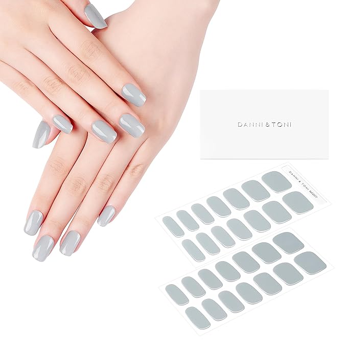 DANNI & TONI Semi Cured Gel Nail Strips Gray (Slate) Winter Solid Color Gel Nail Stickers Grey 28 Stickers
