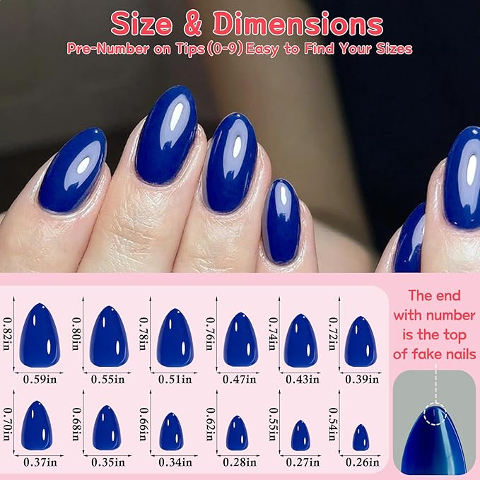 120pc Blue Almond Press on Nails Short Fake Nails Press ons for Women Acrylic Nails Press on Nails&Glue Tabs, Short Blue Press on Nails Almond False Nail Tip Stick on Artificial Fingernail