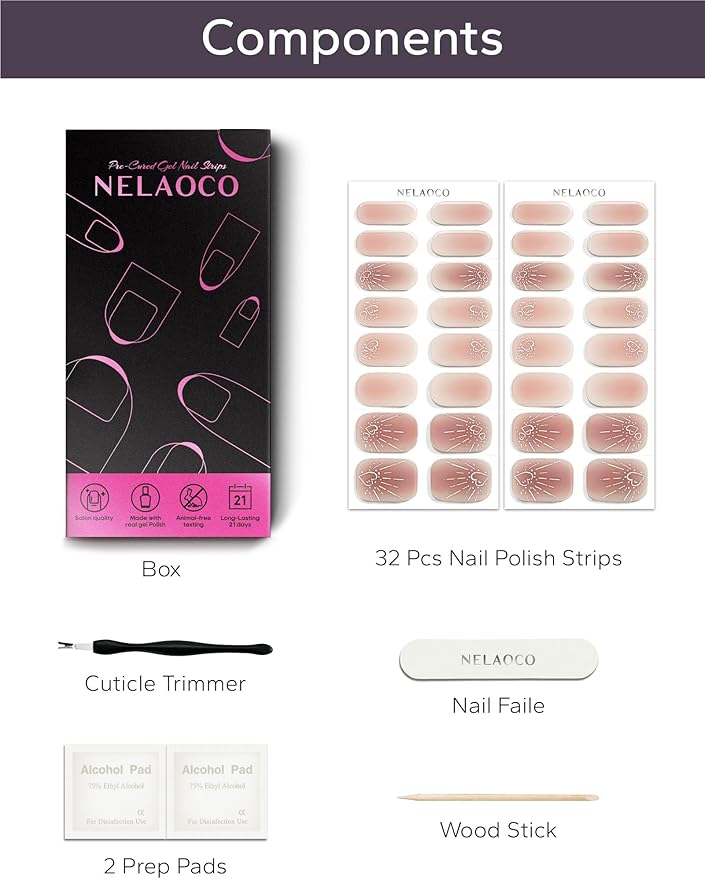 Nail Polish Strips – 32PCS UV Free Salon Quality Wraps, Long Lasting Gel Nail Stickers for Women (Sweetheart Red)
