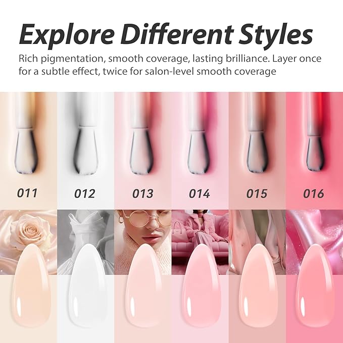 Makartt Jelly White Pink Nude Gel Nail Polish Set 15ml One N'Done 6 Colors Sheer Transparent Gel Polish Kit Salon-Grade UV Nail Art Manicure DIY Salon Home - Peachy Pink