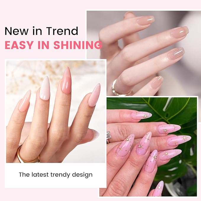 TPO and HEMA Free Gel Nail Polish Kit with U V Light - Gliter Milky White Nude Pink at Home Gel Manicure Kit with Base & Top Coat Chrome Nail Powder - 4 Colors Nail Art Starter Gift for Women Girl