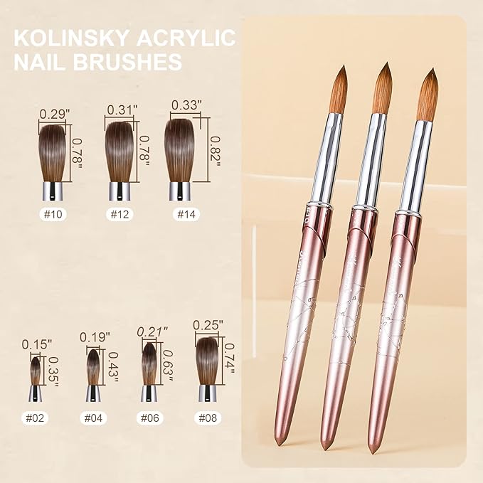 Acrylic Nail Brush Size 2,KEMEISI 100% Pure Kolinsky Nail Art Brushes Sturdy Handle Oval Shaped Acrylic Powder Nail Design Tools for Professional Manicure DIY Home Salon (Brown Gradient)