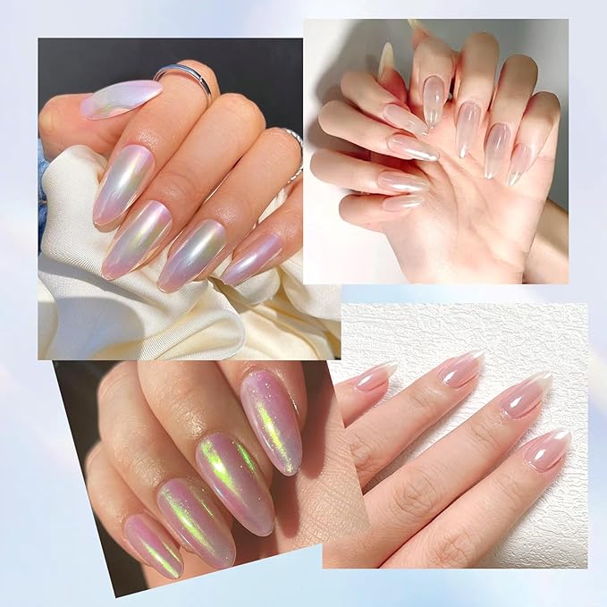 SIUSIO 4Colors Chrome Nail Powder Metallic Mirror Glitter Effect Pigment Iridescent Aurora Dip Powder, Mermaid Pearl Dust Kit for Gel Polish Nail Art Decoration, Resin Craft-Colorful Dream