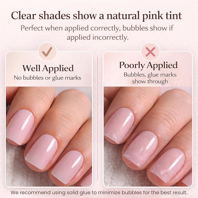 CurvLife Soft Gel Press On Nails Short, 30Pcs Square Nude Sheer Pink Fake Nails, Reusable Glue On Nail Kit with Adhesive Tabs, Natural Fit Salon-Quality Stick On Nails for Women