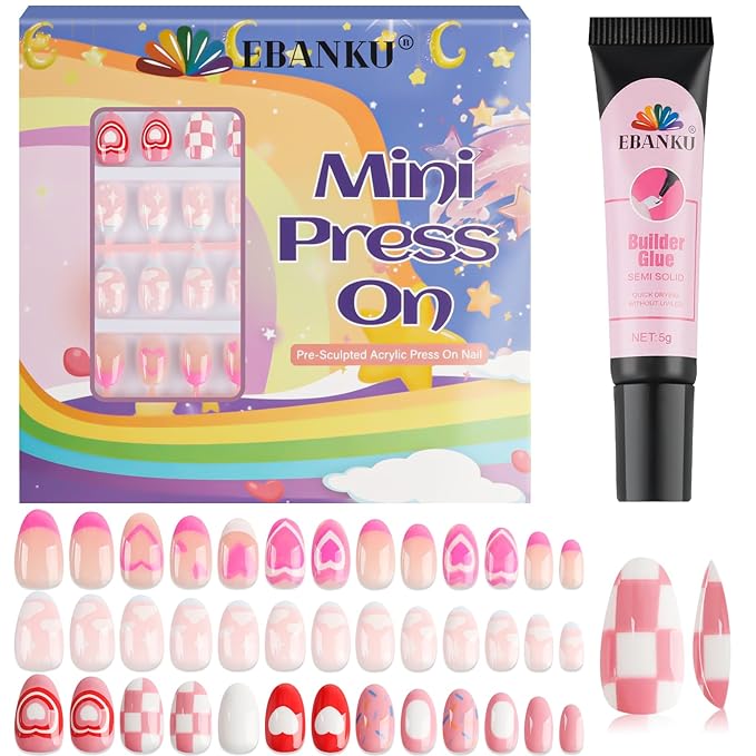 EBANKU 78Pcs 3 Pack Press on Nails kids, Children Acrylic Fake Nails Cute Full Cover Short Stick On False Nail Kits Set for Little Girls with Nail Glue