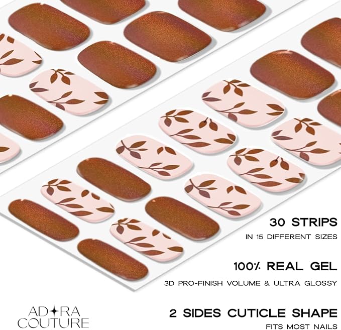 Semi Cured Gel Nail Strips with 30 Pieces - Salon Quality Manicure Kit for Women Easy Application Wraps Includes Prep Pads Nail File Wooden Stick, UV Light Required (Floral Flicker)