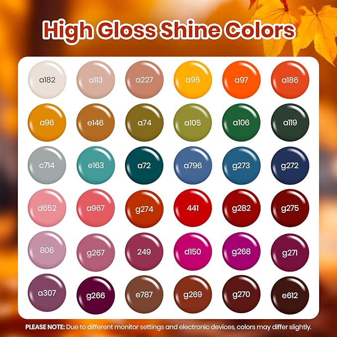 beetles Gel Polish Set - Waltz of Leaves Collection, 36 Trendy Colors Spring & Valentines Purple Green Colors Gel Polish Set With Base and Glossy Matte Glitter Top Coat Soak Off UV Led Holiday Nails