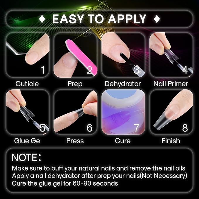 600PCS Upgrade Long Coffin Gel Nail Tips, INENK Natural Flat Matte Half Cover XL Coffin Cover Nails, Clear Press on Fake nails for Soak Off Nail Extension Tips at Home and Salon DIY(12 SIZE)