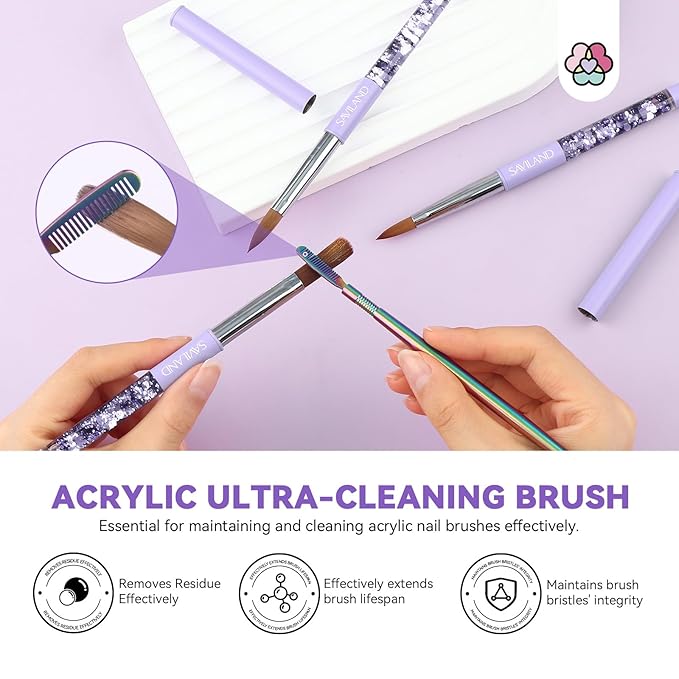 SAVILAND Kolinsky Acrylic Nail Brush Set: Sizes 6,10,14 - Professional Tool for Acrylic Powder Application & 3D Nail Art