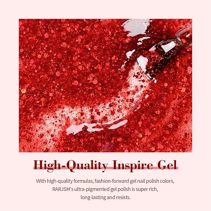 RARJSM Gel Nail Polish Sparkly Red Chunky Shimmer Iridescent Glitter Gel Polish 15ml Holographic Rainbow Effect L e d U V Curing Required Soak off High Pigments for Nail Art Christmas Manicure