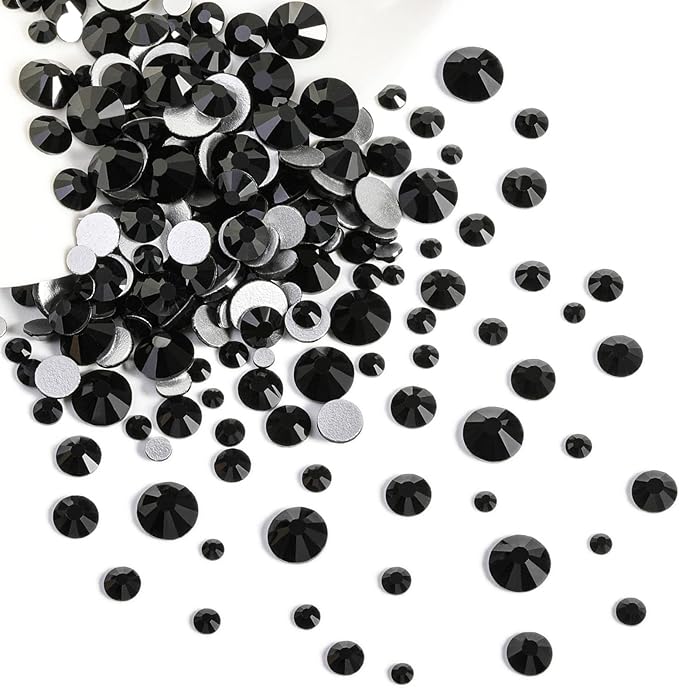 Beadsland Rhinestones for Makeup,8 Sizes 2500pcs Black Flatback Rhinestones Face Gems for Nails Crafts with Tweezers and Wax Pencil,Black,SS4-SS30