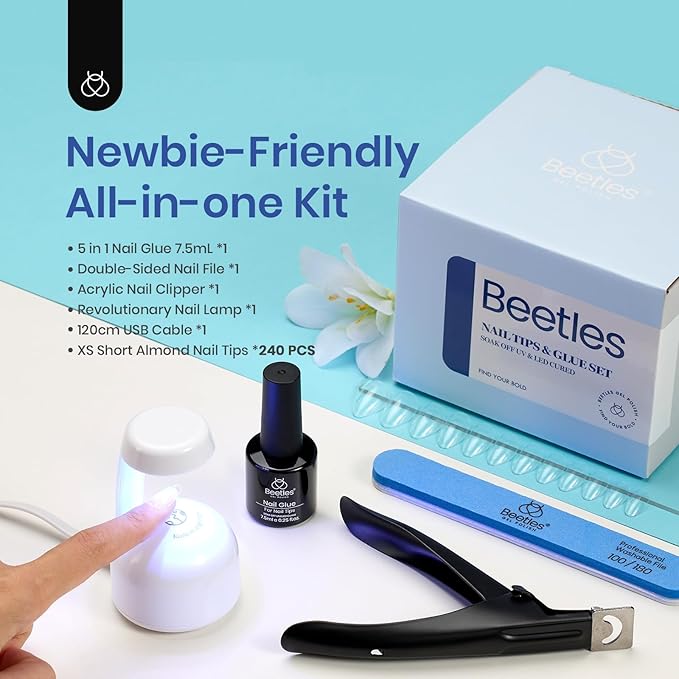 Beetles Gel Nail Kit Easy Extension Set and beetles Gel Polish Nail Set 20 Colors Pastel Girly Sparkle Glitter Uv