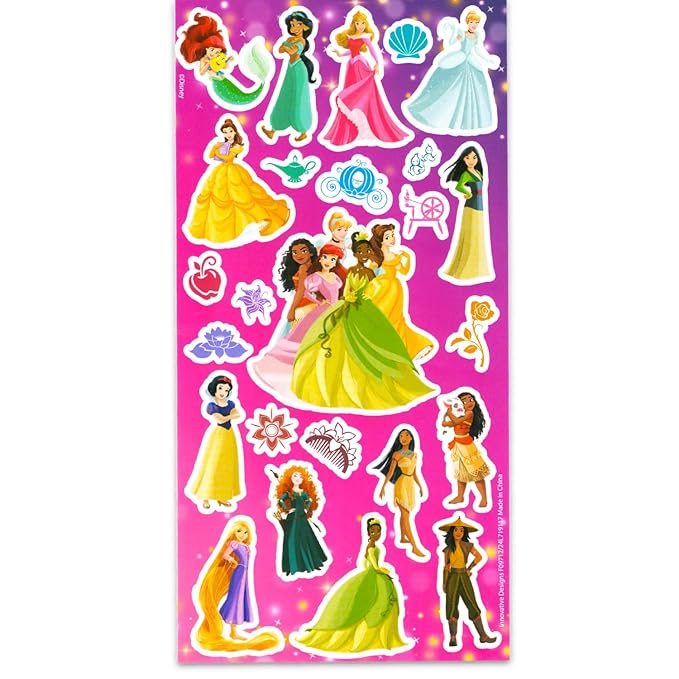 Disney Princess Press-On Nails for Kids - Bundle with 48 Stick-On Nails Featuring Ariel, Moana, Belle, Rapunzel Plus Stickers, More | Disney Princess Manicure Kit for Girls