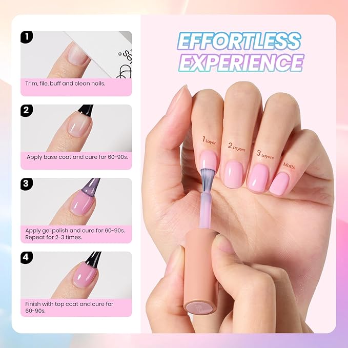 Beetles Pastel Gel Nail Polish Set - 6 Colors Spring Jelly Gel Polish Kit Pink Blue Purple Orange Yellow Green Sheer Translucent Effect Soak Off UV Macaron Dream Nail Art DIY Gift for Women
