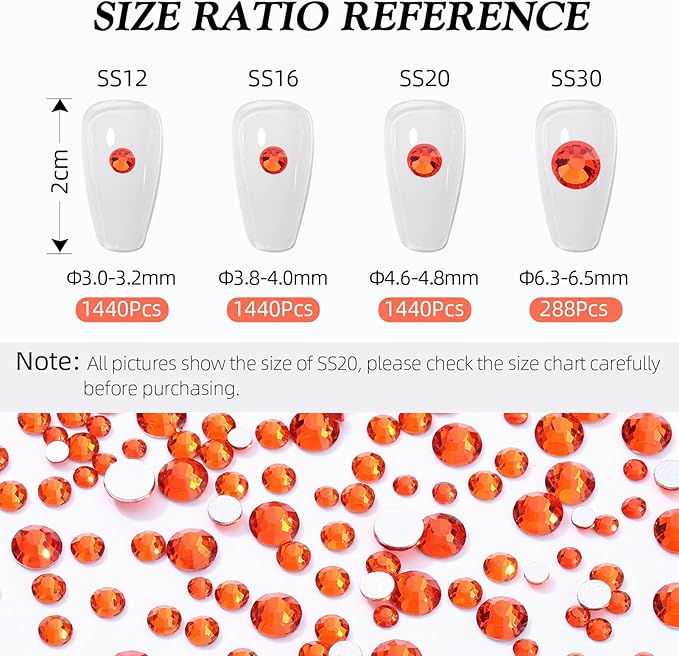 Hyacinth Flatback Rhinestones, Glass Rhinestones for Nail Art and Craft, Glue Fix, Loose Crystal Gemstones(Orange, SS30, 576pcs, 6.4-6.6mm)