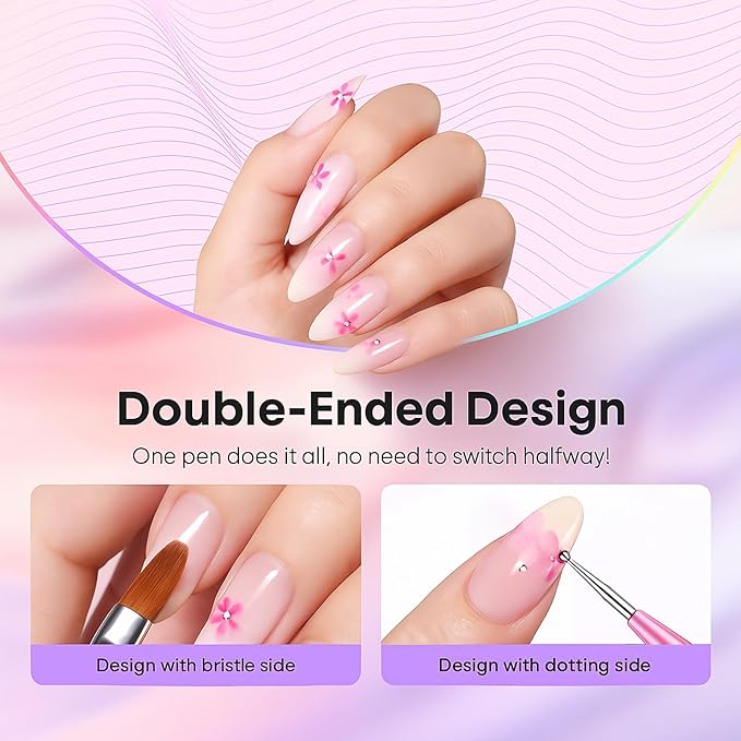 Dual-Ended Nail Art Brush & Dotting Pen Set - 5PCS Metal Rainbow Nail Brushes for Acrylic Gel, 3D Design, Extension, Manicure - Professional DIY Home Salon Tools