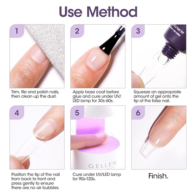 Gellen Semi Solid UV Nail Glue Gel for Press on Nail Tips Acrylic Nails and Press on Nails, Nail Bond Gel Nail X Glue for French TipNails