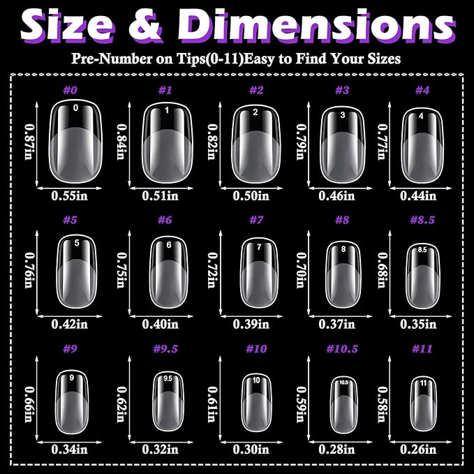 LoveOurHome 750pc Medium Squoval Nail Tips Clear Fake Nails Medium Gel Nail Tips Full Cover Round Square Acrylic Nails Clear Press on Nails 15 Sizes False Fingernail for Gel Nail Extension