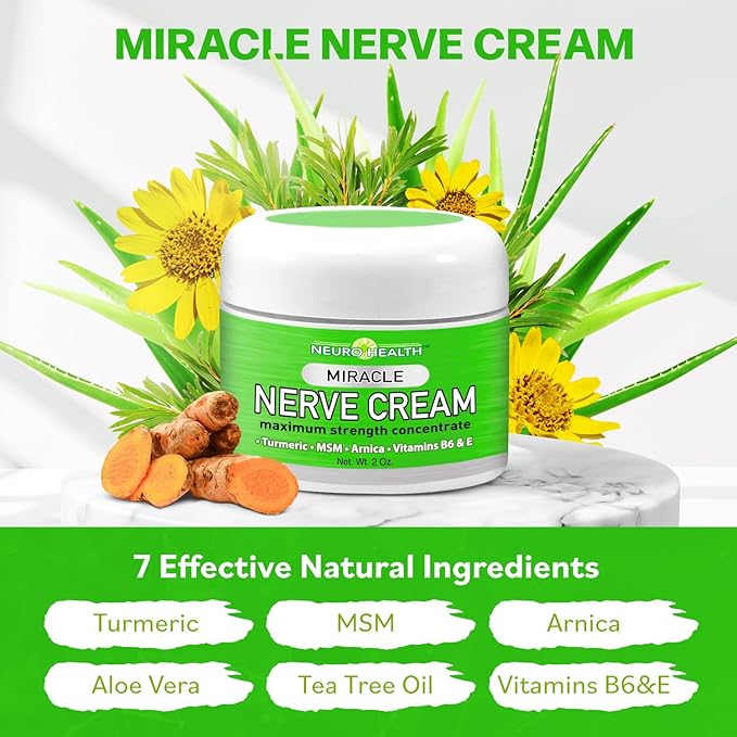 Miracle Nerve Cream - Maximum Strength - Turmeric and Arnica Blend for Neuropathy Discomfort Relief - Soothing Foot & Hand Formula with MSM, B6, E - Made in USA - 2 Pack