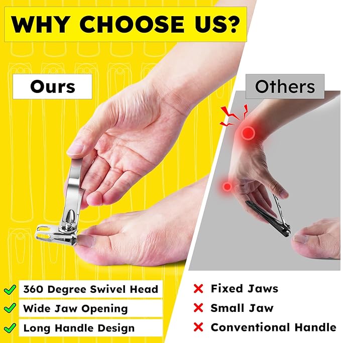 Nail Clippers for Seniors, 360 Degree Rotary Fingernail and Toenail Clippers with Long Handle Ultra Sharp Sturdy Stainless Steel Heavy Duty Large Toe Nail Clippers for Thick Nails