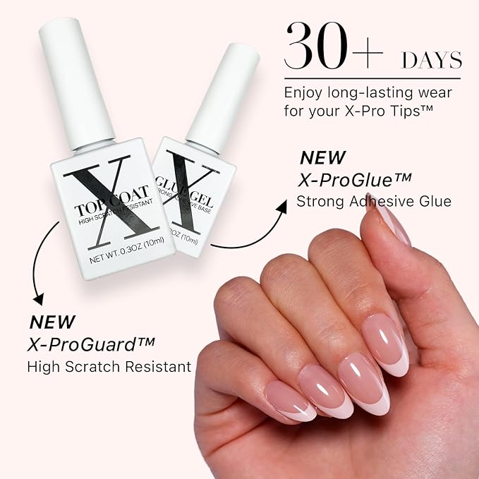 SXC Cosmetics French Tip Press On Nails - Skin Tone Nude and Color Series, Short Almond X-Pro Tips