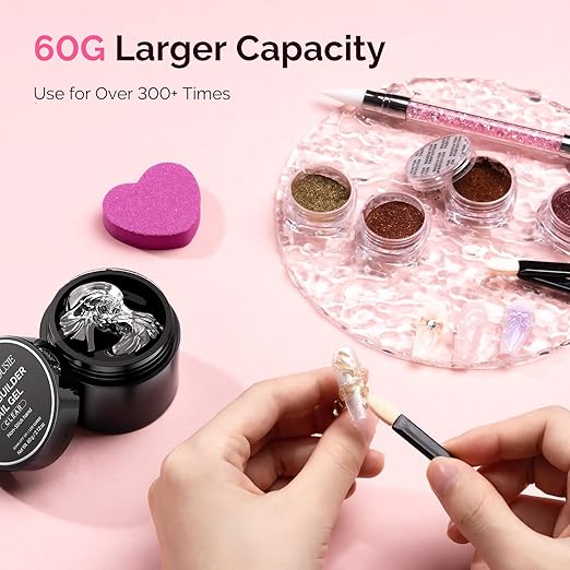 MelodySusie Solid Builder Nail Gel Kit 3D Nail Gels Sculpting Gel for Art Non-Sticky Hand Carving Glue Extension with Sequins Chrome Powder DIY Salon Home 60g