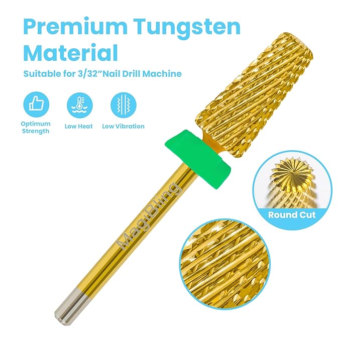 6.6mm Large Tapered Barrel 5-in-1 Nail Drill Bit, 3/32" Cross-Cut Safety Tungsten Carbide Efile Bit for Fast Gel & Acrylic Removal, Two-Way Rotation, Nail Tech & Beginner Bit, Titanium, Coarse