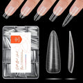 modelones Long Almond Guiding Line Nail Tips, Stiletto Soft Gel Tips Fake Nails False Acrylic Extensions Seamless Accurate Positioning Scale Line, Full Matte Professional Nail Salon 216PCS 12Sizes