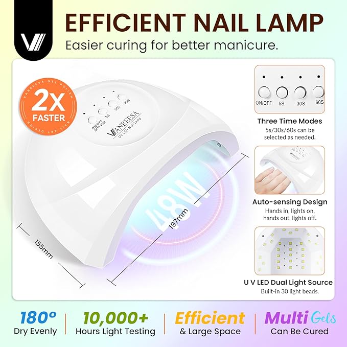 VANREESA Gel Nail Polish Kit with U V Light 74 Pcs Gel Polish Nail Set 56 All Seasons Colors Nail Polish Set + Base and 4 Effects Top Coat with Manicure Tools Complete Nail Kit Gifts for Women