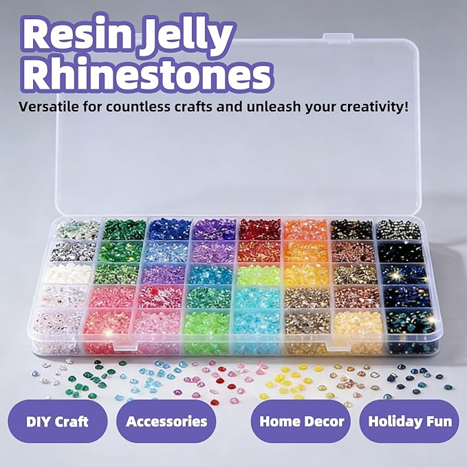 Bedazzling Kit with 40000Pcs 3mm Multicolor Resin Rhinestones & B7000 Glue Complete Bejeweled Kit with Rhinestones for Crafting, Nail Charms, Diamond Art Accessories,Kids, Books and DIY Projects