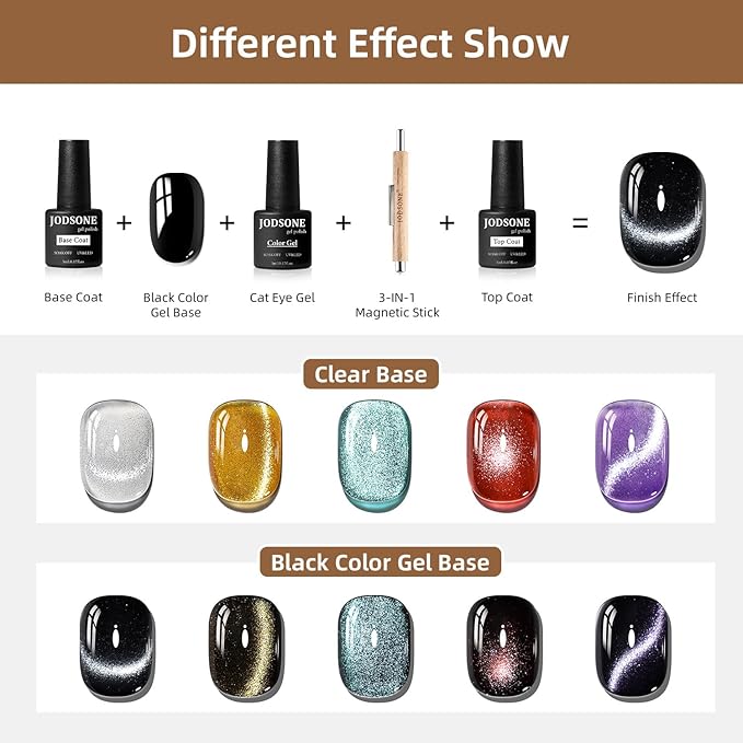 JODSONE 23 PCS Cat Eye Gel Nail Polish Set with Base Coat and Top Coat 3-IN-1 magnetic Design DIY at Home for Women Nail Art all Seasons