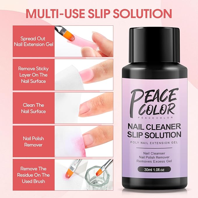 PEACECOLOR Poly Nail Gel Kit, 15 Colors Poly Nail Extension Gel with Nail Lamp Slip Solution Nail Starter Kit with Base Top Coat Manicure DIY Nail Art Salon Kit