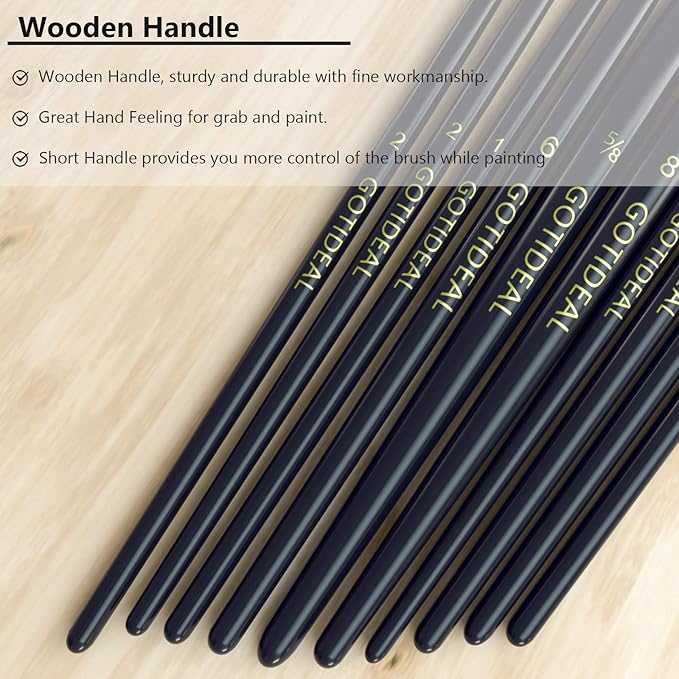 GOTIDEAL Paint Brush Set, 10 Pcs Round Pointed Tip, Small Nylon Hair Brushes for Acrylic, Oil and Gouache，Body, Face Nail Art and Rock Painting, Perfect for Kids & Adult