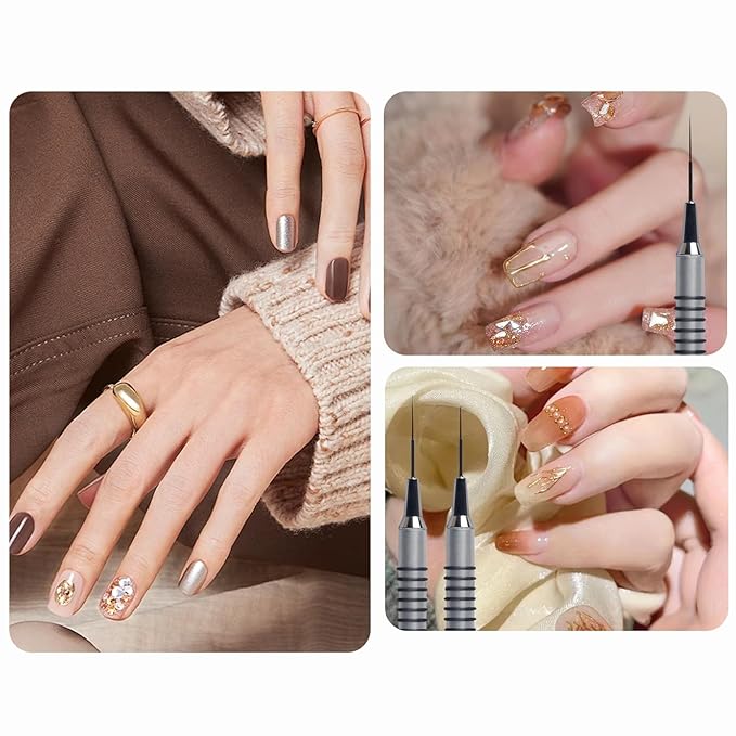 Nail Art Liner Brushes，6Pcs liner brush for nails gel Tiny Details, Fine Drawing, Delicate Coloring nail art liner brushes Sizes 5/7/9/11/20/25mm