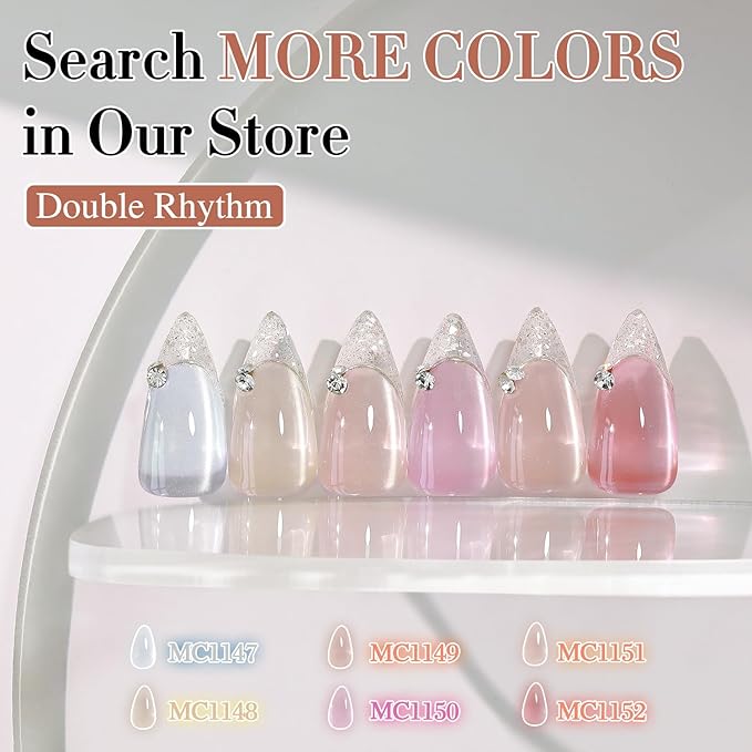 Double Rhythm 0.5 Oz Cat Eye Gel Polish with Magnet Same Color Same Bottle Holographic Glitter Shimmer Translucent Color Salon 15 ML Magnetic Nail Art (Apricot Peach-MC1151)