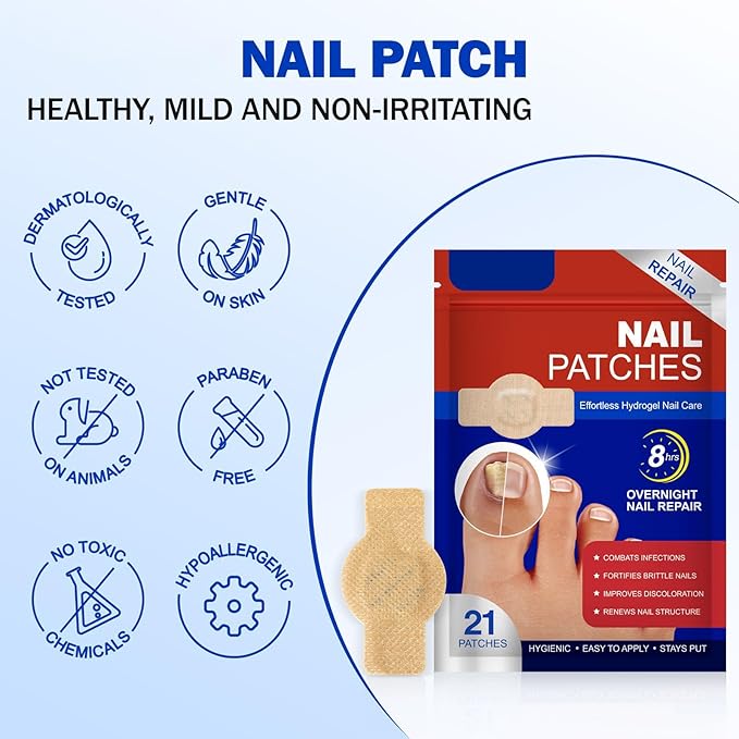 Nail Patches for Toenails, 21pcs/Bag Toenail Extra Strength, Nighttime Nail Repair for Damaged, Discolored Nails, Safe for Sensitive Skin, Easy to Apply (42 PCS)