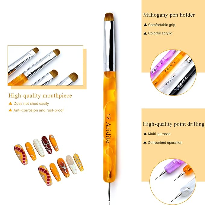 4pcs Premium French Nail Art Brush & Dotting Tool - Professional Manicure Tool For Detailed Designs.(pink#10, Orange#12, White#14, Black#16)