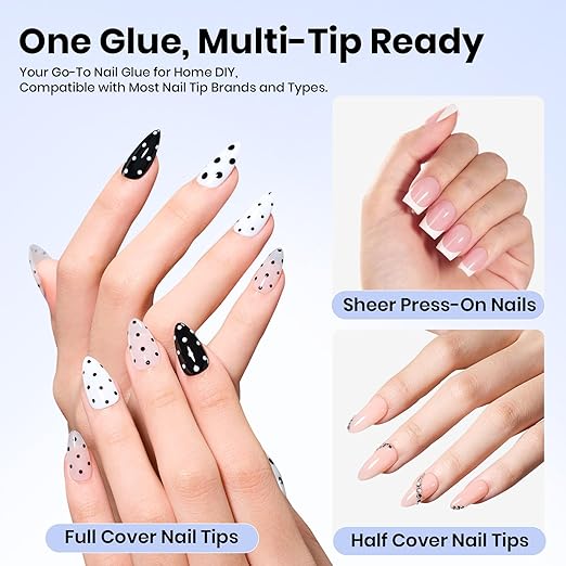Beetles 2Pcs 15ml Gel Nail Glue for Acrylic Nail Tips, UV Nail Glue for Clear Press-On Nails, Clear Self-Leveling Nail Extension Gel, Low-Odor Formula, Long-Lasting Wear for DIY & Salon Use