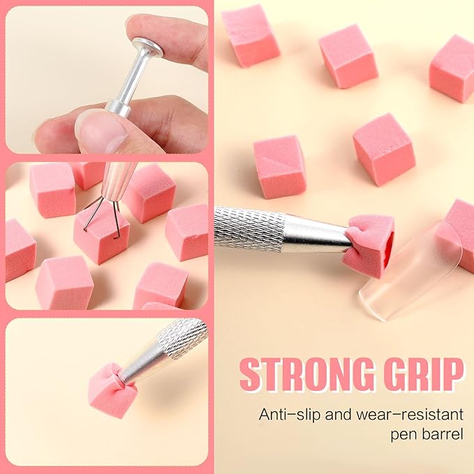 Mimorou 100 Pcs Ombre Nail Sponges Mini Nail Art Sponges with Grabbing Pen Storage Box Pink Ombre Brush Professional Tools Accessories Supplies Home Art Salon, 0.4"x0.4"