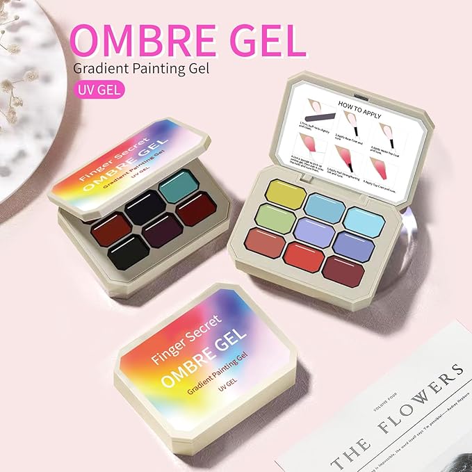 AIJIMEI Ombre Gel, Gradient Painting Gel, Ombre Gel Nail Polish, Including 100 Nail Sponges And Grabbing Pen Suitable For Salons And Family DIY (A7)