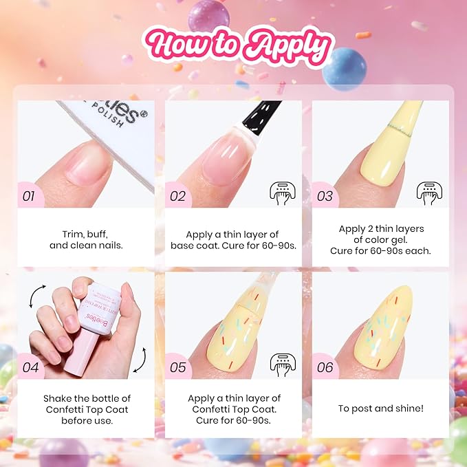 Beetles Glitter Gel Top Coat 15ml – Confetti Fantasy Sparkle Nail Top Coat, Overlay Glitter Effect for Gel Nail Polish, Soak Off UV LED Cured High Shine Long Lasting Spring Nail Art