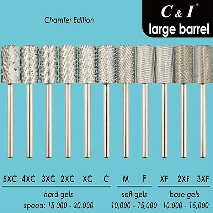 C & I Large Barrel Nail Drill Bit, Chamfer Edition, Professional E-File for Nail File Machine, Designed to Remove Nail Gels, Acrylics, and other nail color covers 3/32” (Fine - F)